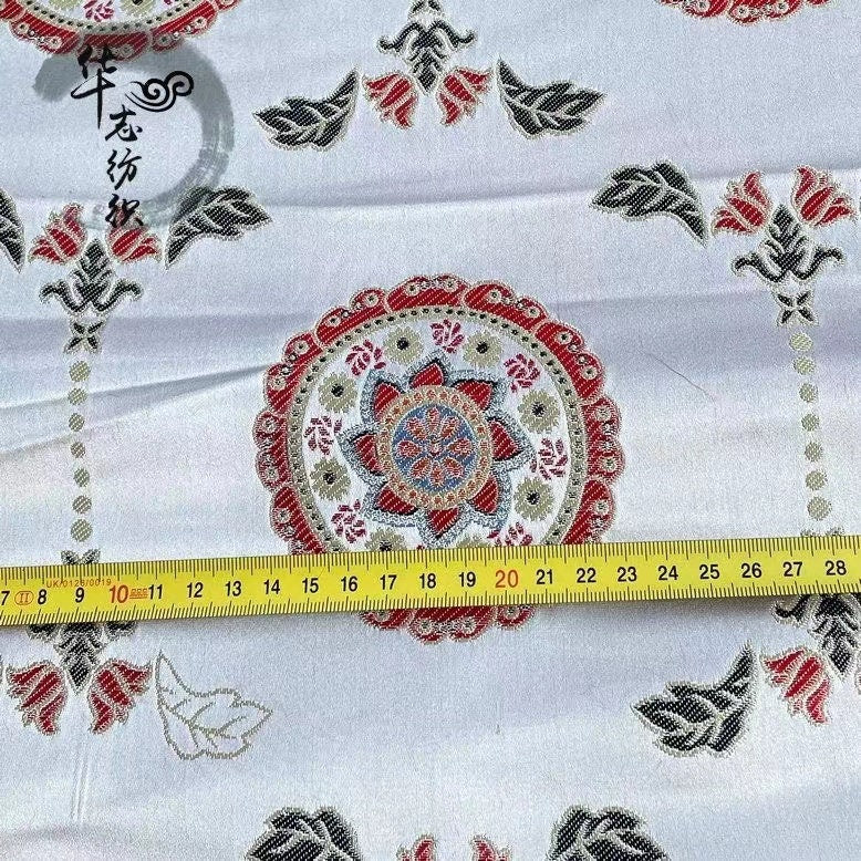 Tibetan Damask Brocade Fabric: Buddhism Inspired Rayon, 29.5"W, By The Meter