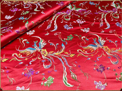 Phoenix Jacquard Satin Fabric - Birds Pattern, 59"W - Quilting, Upholstery
