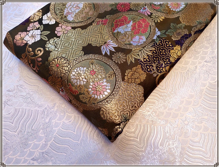 Floral Silk Brocade Fabric: 29.5" Wide, Costume Upholstery by the Meter
