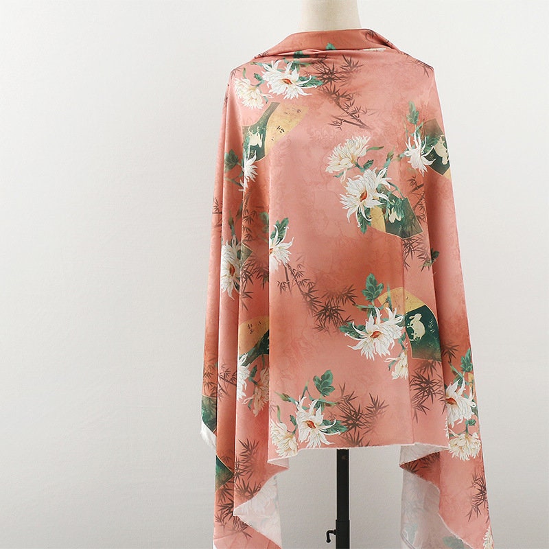 Ancient Pattern Tea Silk Fabric: Rich Texture Satin, 59"W