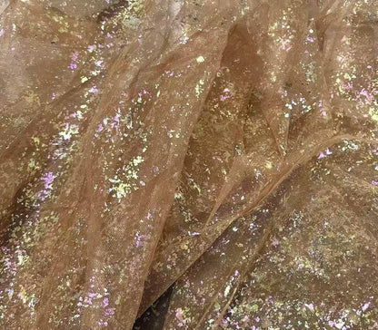 Tissu en maille holographique rigide effet sirène ��� Tulle orné de feuilles métallisées pour robes DIY et décorations de fête, vendu au ya"Large