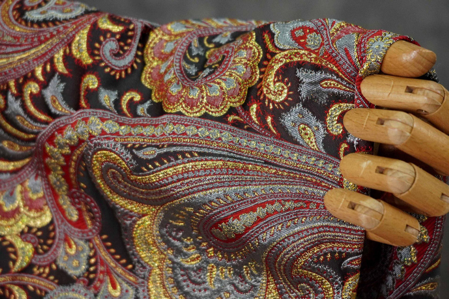 French Abstract Floral Jacquard Fabric: Gold Thread Embossed Woven - 63"W