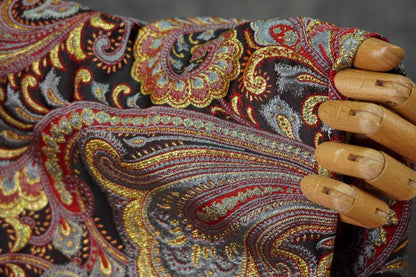French Abstract Floral Jacquard Fabric: Gold Thread Embossed Woven - 63"W