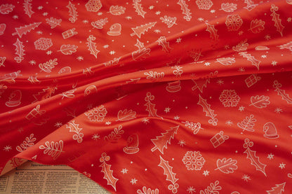 Red Christmas Jacquard Fabric with Gold Thread (59"W)