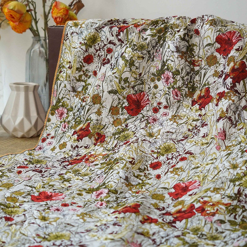 Tissu jacquard floral japonais : tissu d’ameublement tissé en relief, pour costumes et décoration (150 cm de large)
