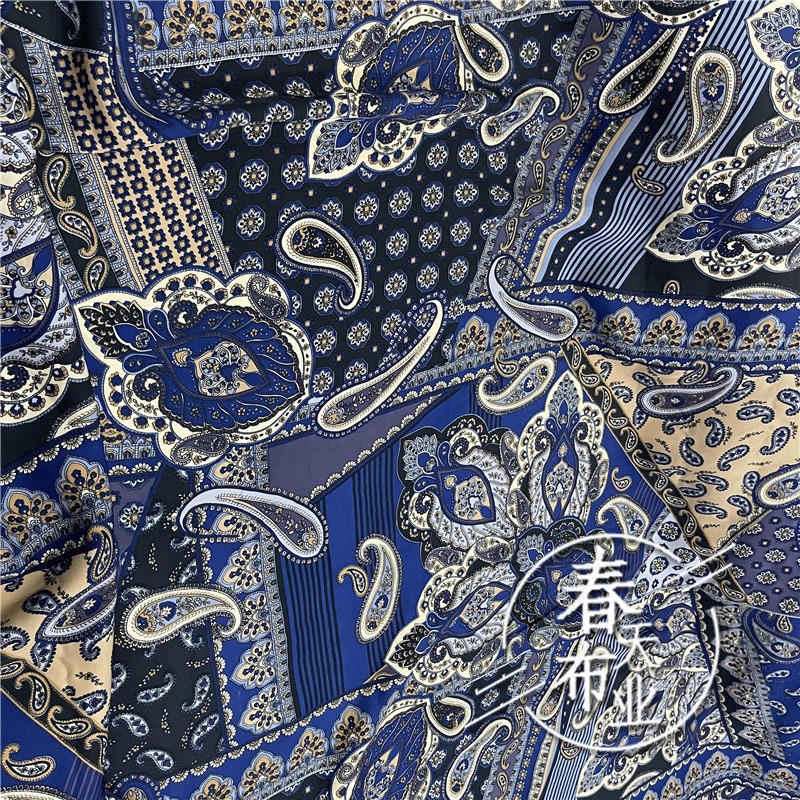 Blue Chinese Printed Cotton Fabric: Cheongsam Dress Sewing Material