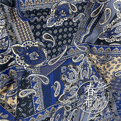 Blue Chinese Printed Cotton Fabric: Cheongsam Dress Sewing Material