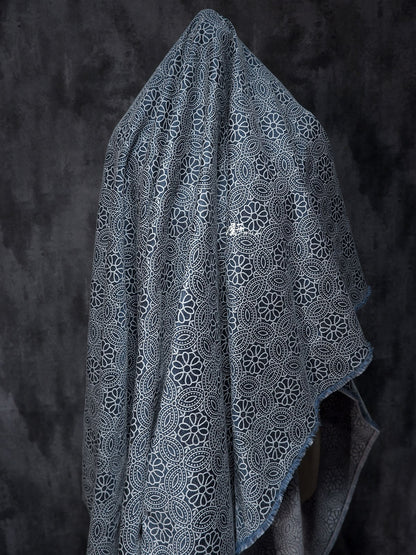 Tissu denim jacquard à motif floral : Matière première pour la couture, 145 cm