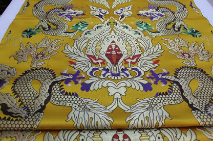 Double Dragon Brocade Fabric: Chinese Cheongsam, Tibetan Robe (Silk Rayon Blend)