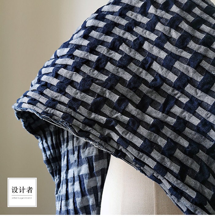 Tissu denim jacquard : coton à motif losanges 3D, pour l’ameublement et la couture (170 cm)