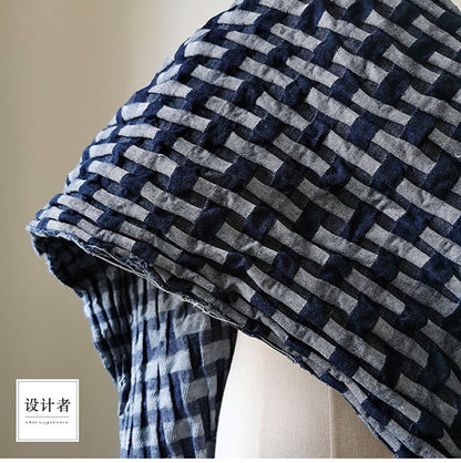 Tissu denim jacquard : coton à motif losanges 3D, pour l’ameublement et la couture (170 cm)