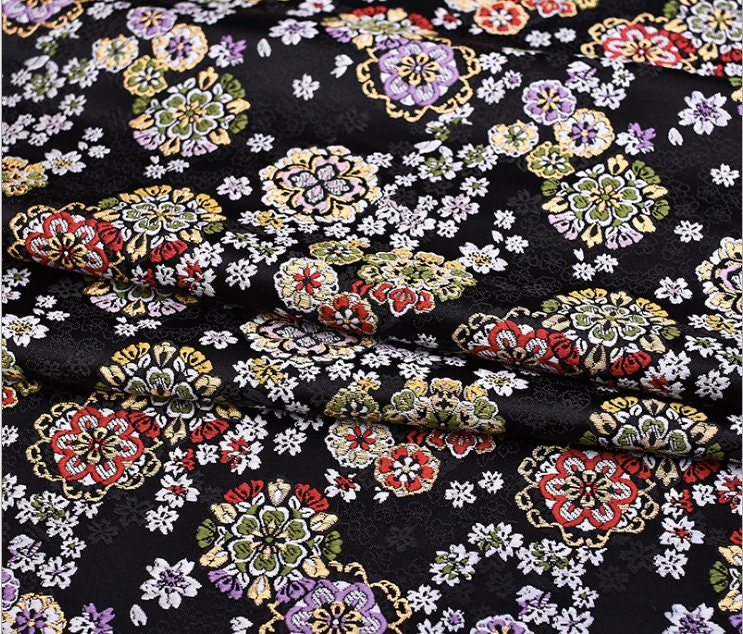 Cherry Blossom Silk Brocade Fabric: Japanese Kimono Sewing Material