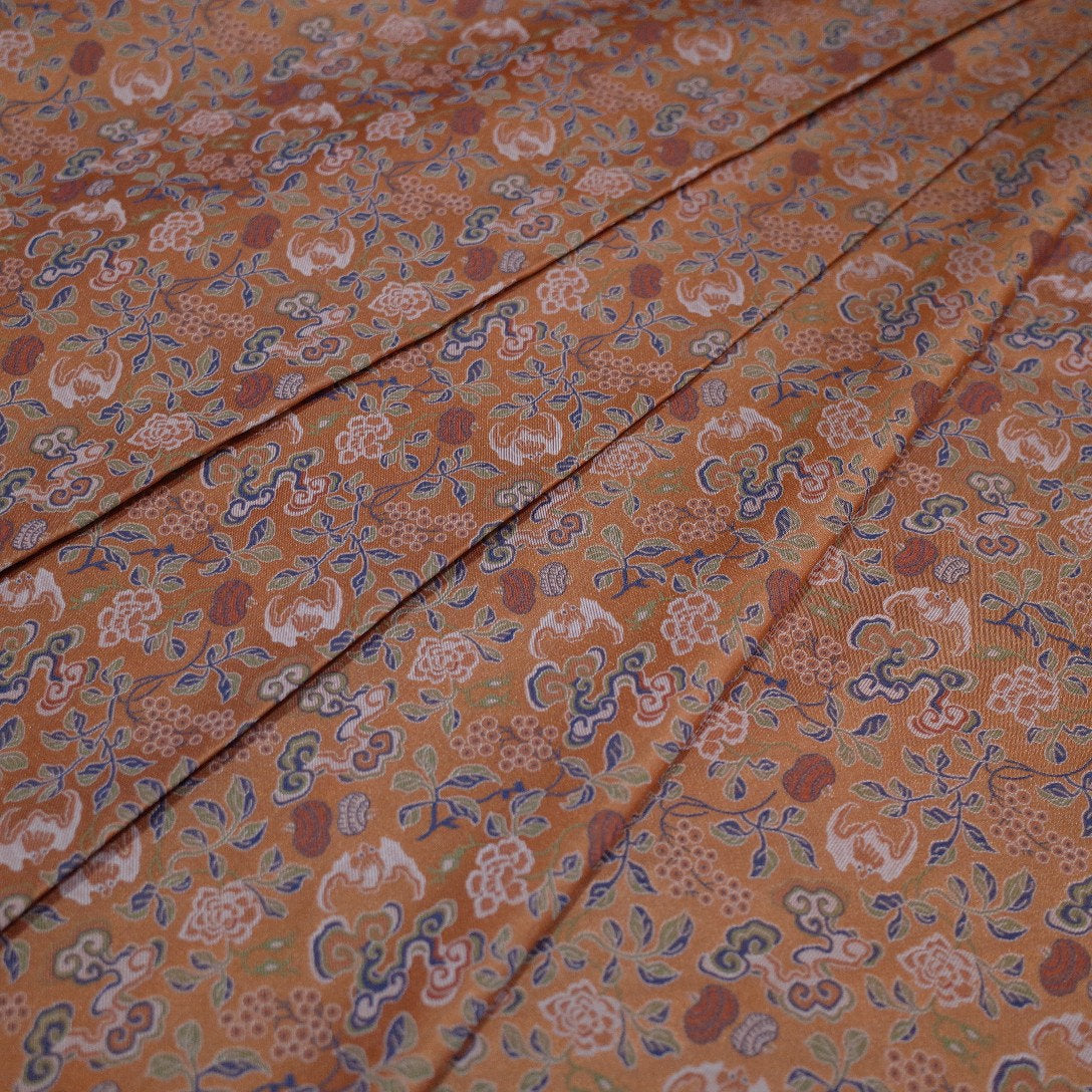 59"W Song Brocade Fabric: Eight Treasures Ganoderma Lucidum Pattern