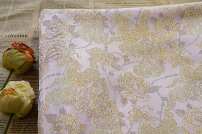 Gold Thread Pink Flower Jacquard Fabric: 3D Embossed Woven, 55"W