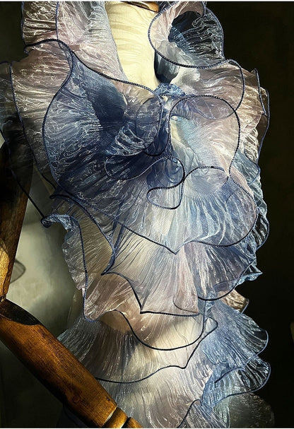 Two-Toned Ruffle Organza Fabric: 3D Folds, 15cm Wide