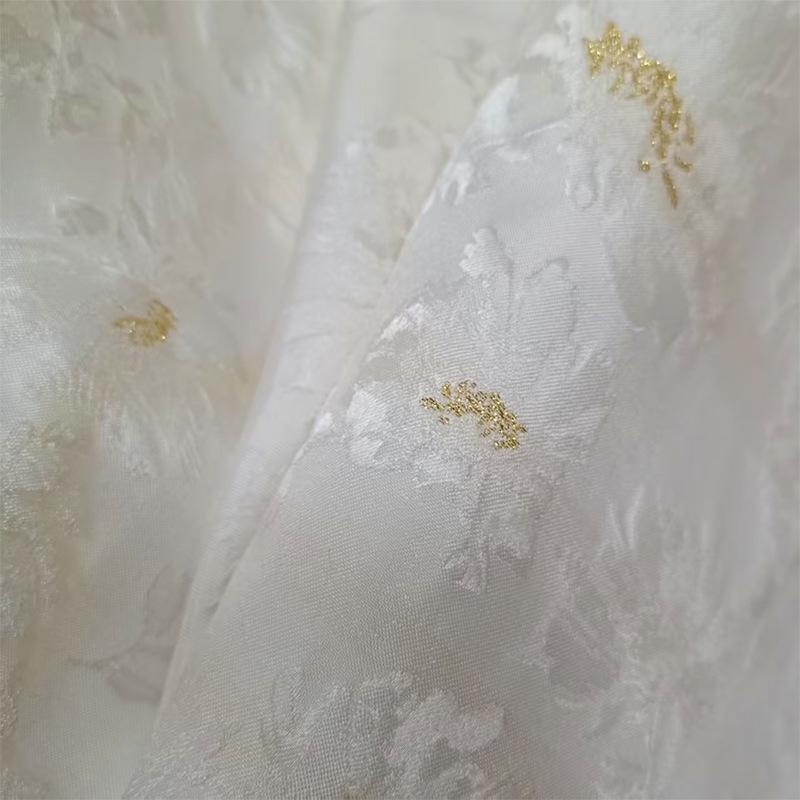 Gold Thread Floral Jacquard Brocade Fabric: 63" Wide