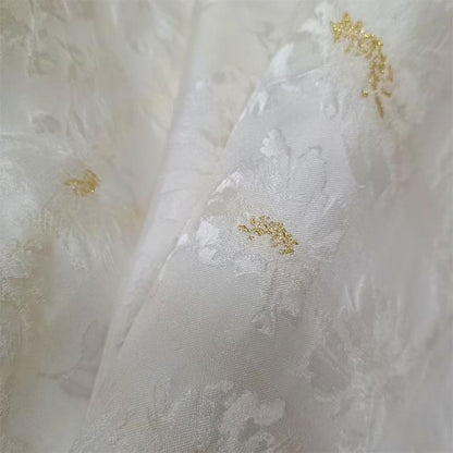 Gold Thread Floral Jacquard Brocade Fabric: 63" Wide