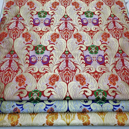 Chrysanthemum Brocade Fabric: Chinese Folk Tapestry Silk Rayon Blend, 29" Wide