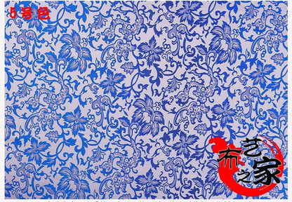 Blue & White Floral Jacquard Damask Fabric - 29.5"W Rayon Sewing Material