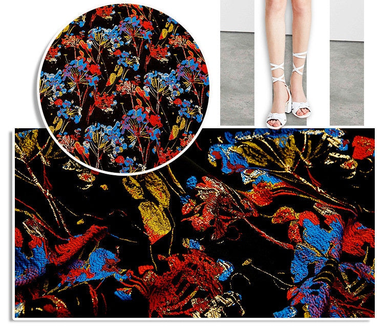 Gold Thread Floral Jacquard Fabric: 3D Texture Upholstery, Prom Dress, Sewing (57" W)