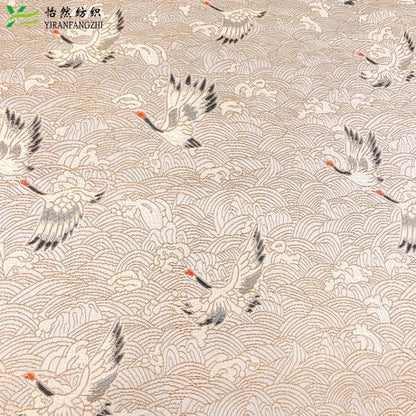 Crane Jacquard Satin Fabric: Gold Bird Brocade, 45"W Home Decor