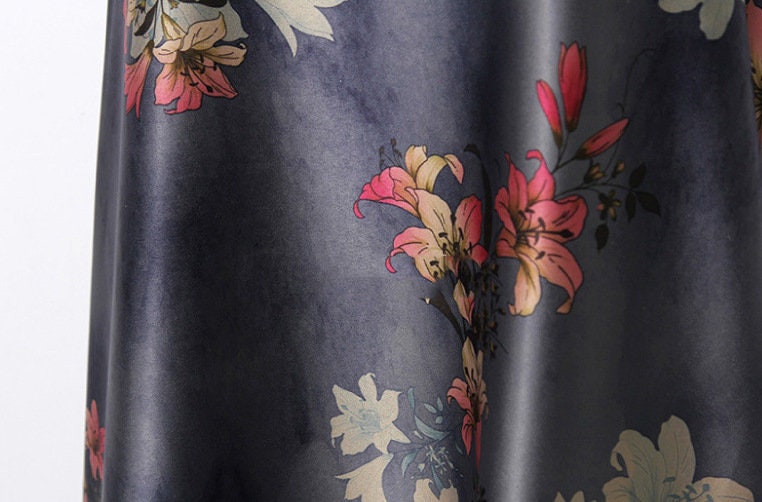 Lily Print Silk Satin Fabric: Gambiered Canton Gauze, 59" Wide