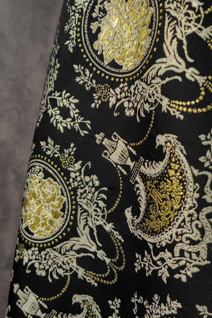 Baroque Floral Jacquard Fabric: Black Gold Upholstery Material - 55"W