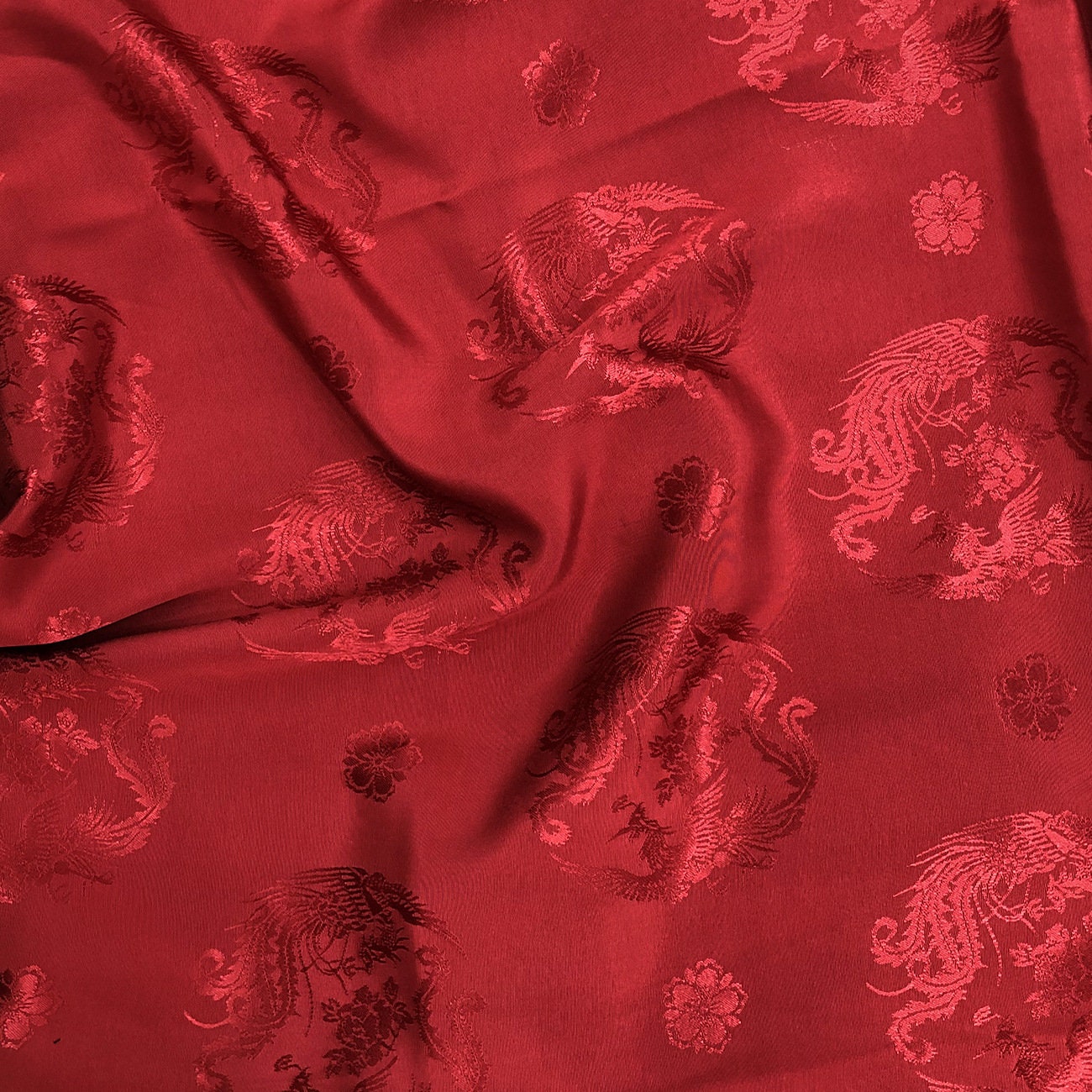 Dragon & Phoenix Jacquard Satin Damask Fabric - 59" Wide