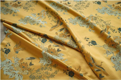 Gold Crane Brocade Fabric: 59"W Rayon Cheongsam Qipao Material