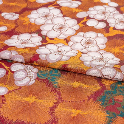 Nishijin Crane Sakura Fabric: Gold Jacquard Silk Brocade, 59" Wide