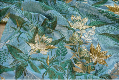 Gold Thread Jacquard Fabric: 3D Floral Designer Fabric