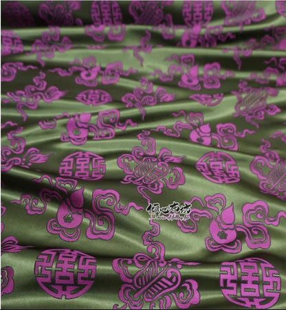 Silk Brocade Fabric: Purple & Green Chinese Upholstery, Costume, Decor