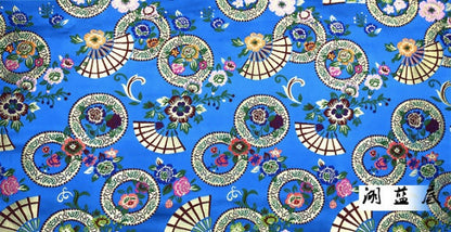 Nishijin Brocade Fabric: Japanese-Style Floral & Snow Wheel Fan, Gold Upholstery Sewing Fabric by Meter