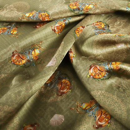 Tissu satiné en soie couleur thé : Rayonne imprimée numériquement, largeur 150 cm (59 po), ameublement et costumes
