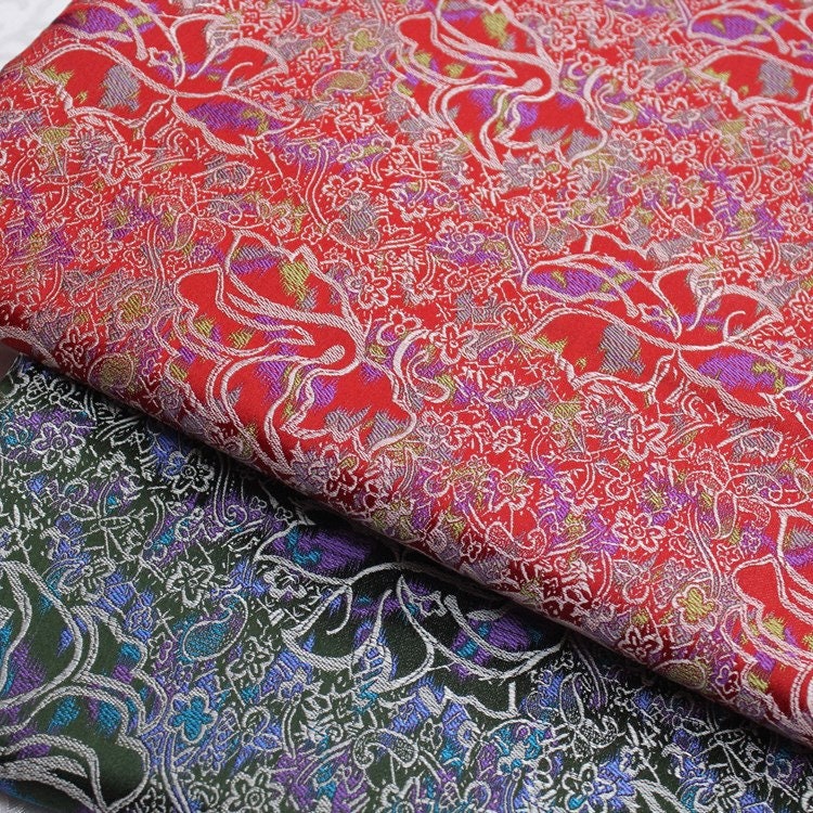 Silk Brocade Fabric: Peony Flower Design, 29.5" Wide - By the Meter