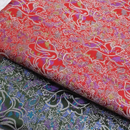 Silk Brocade Fabric: Peony Flower Design, 29.5" Wide - By the Meter