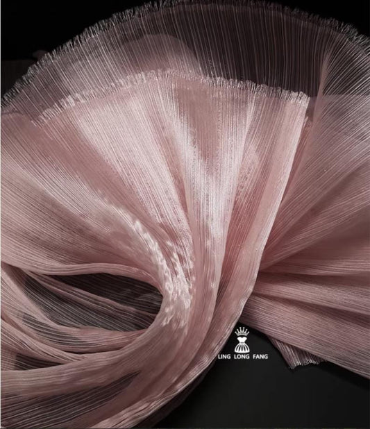 Shiny Pleated Organza Fabric, Stiff Crinkled Texture Sheer Fabric for Wedding Decor, Event Backdrops, Stage & Party Decorati"Wide