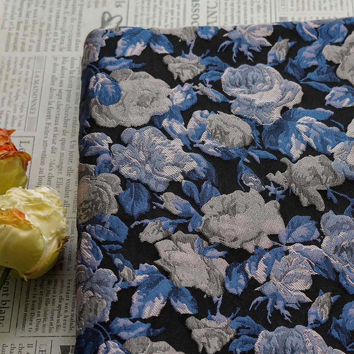 Vintage Rose Jacquard Fabric: Embossed 3D Floral Brocade, 57" Wide