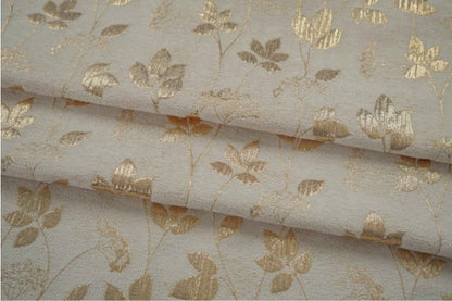 Gold Thread Jacquard Fabric: Floral Tapestry, 55" Wide, By The Meter