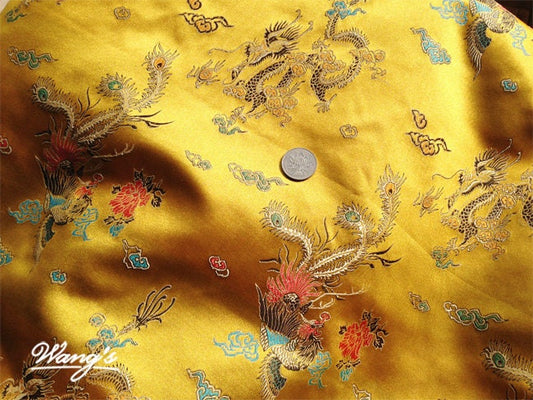 Tissu brocart doré : satin jacquard chinois, tissus de couture pour la décoration intérieure