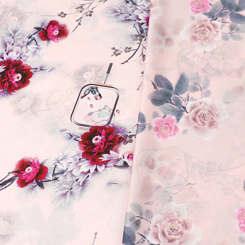 Floral Print Polyester Spandex Fabric: Cheongsam Dress Material (59"W)