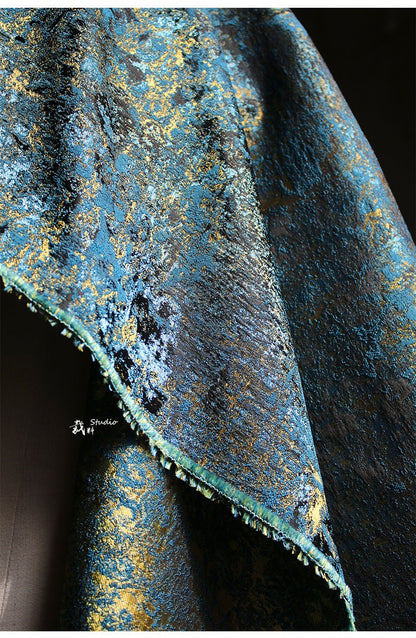 Tissu jacquard bleu paon galaxie : ameublement, costumes, décoration - 160 cm de large