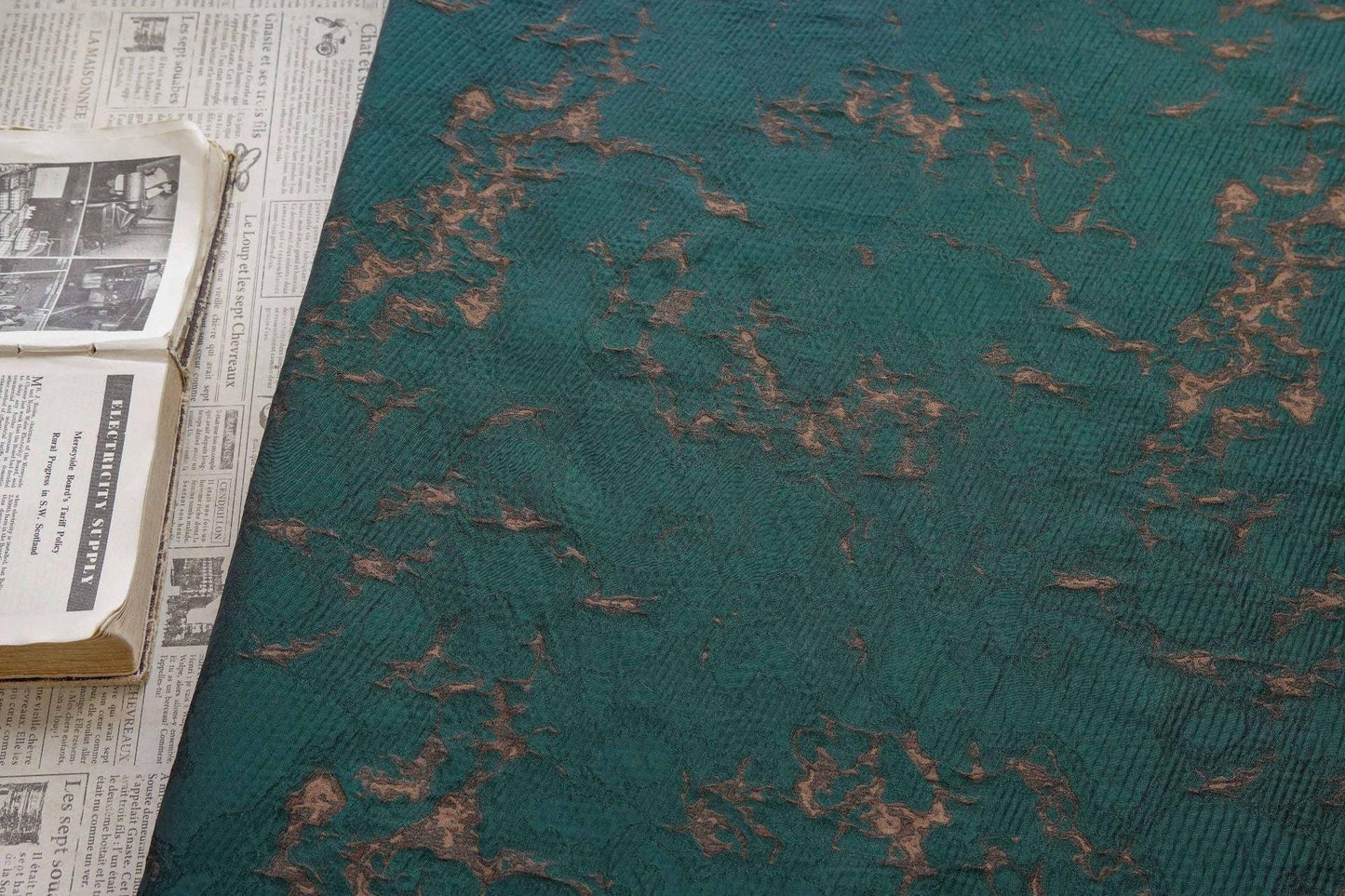 Vintage Moss Green Jacquard Brocade Fabric: Textured Sewing Material (60" Wide, By The Meter)