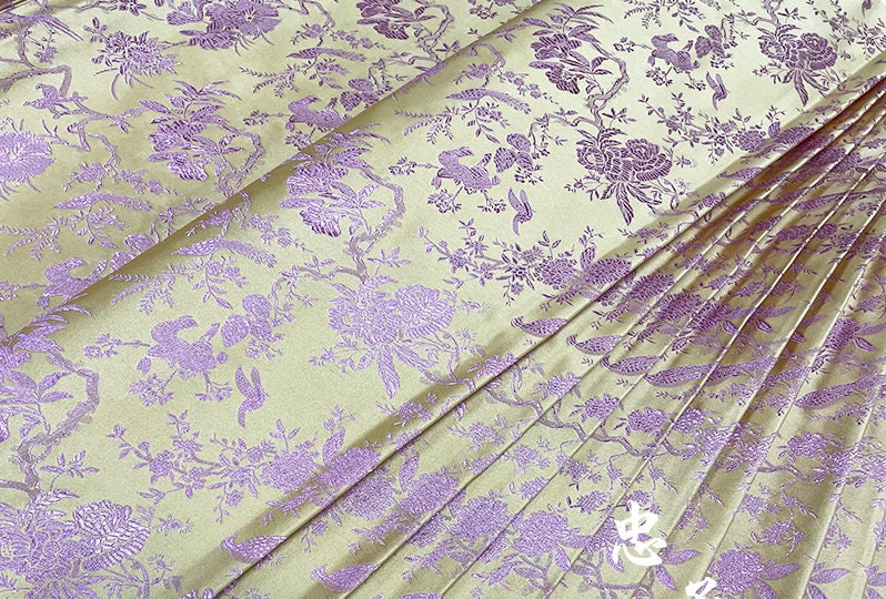 Red Brocade Fabric: Bird Peony Jacquard, Cheongsam Sewing Material (29.5" W)