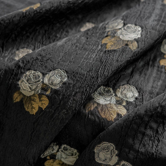 Tissu d'ameublement noir à motif rose en relief, texture craquelée, 150 cm de large, tissu à réaliser soi-même