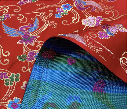 Auspicious Clouds Silk Brocade Fabric: Red Cheongsam Robe Material (59" W)