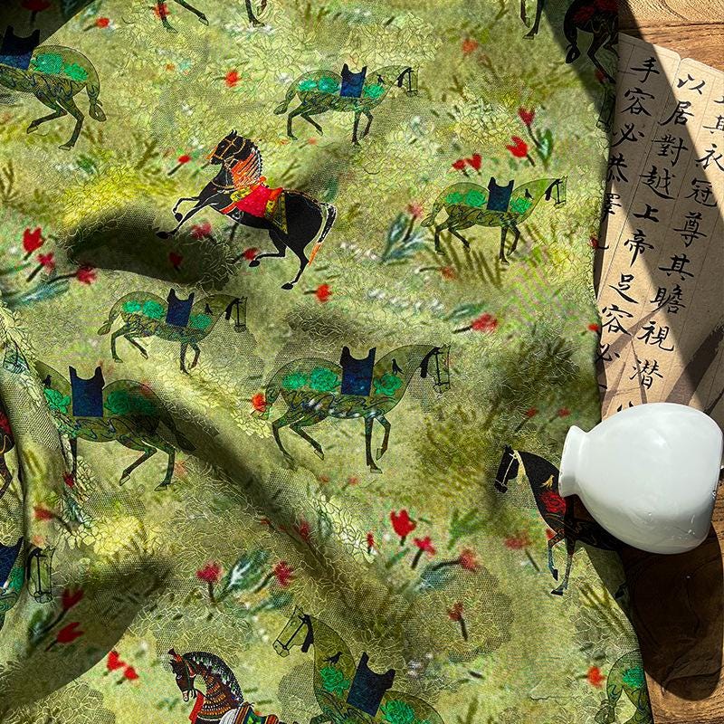 Galloping Horse Jacquard Xiangyun Silk ��� 100% Rayon Brocade Fabr"Wide