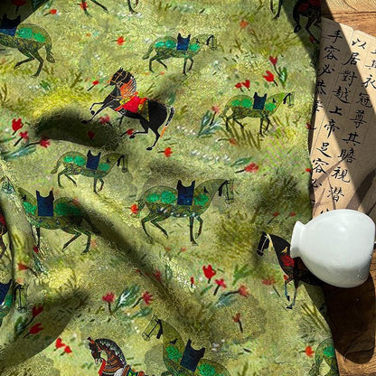 Galloping Horse Jacquard Xiangyun Silk ��� 100% Rayon Brocade Fabr"Wide