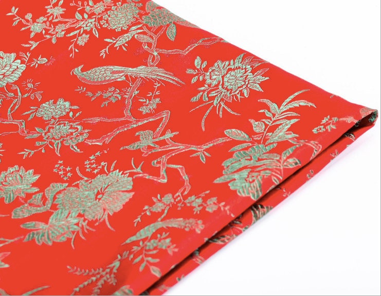 Bird & Azalea Brocade Fabric: Chinese Qipao Sewing Material
