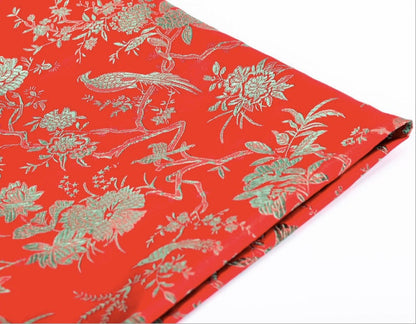 Bird & Azalea Brocade Fabric: Chinese Qipao Sewing Material